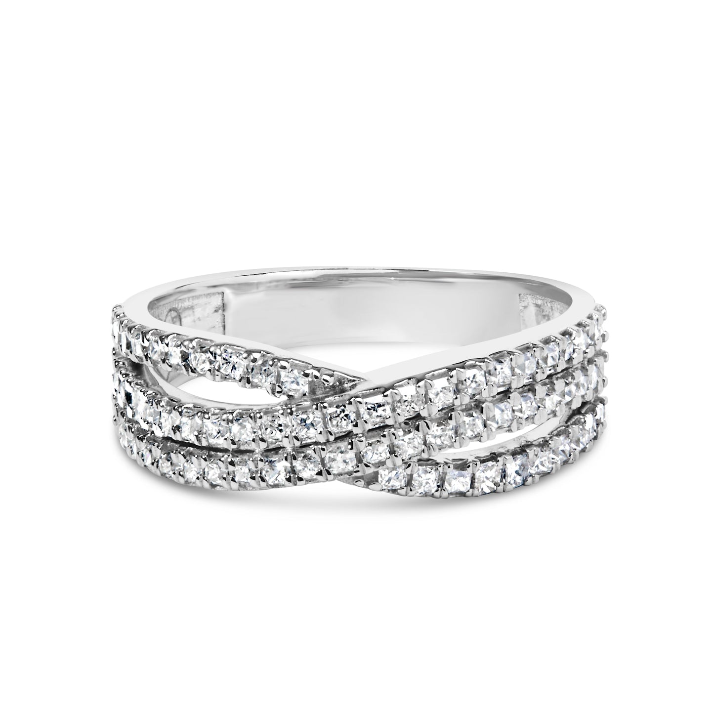 Anillo de oro blanco de 10K con diamante natural de 3/4 qt en talla princesa, montura de vástago dividido y banda entretejida (color H-I, claridad SI1-SI2) - Talla de anillo 7