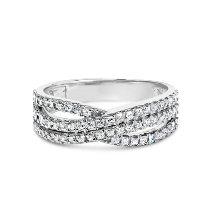 Anillo de oro blanco de 10K con diamante natural de 3/4 qt en talla princesa, montura de vástago dividido y banda entretejida (color H-I, claridad SI1-SI2) - Talla de anillo 7