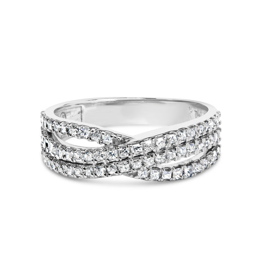 Anillo de oro blanco de 10K con diamante natural de 3/4 qt en talla princesa, montura de vástago dividido y banda entretejida (color H-I, claridad SI1-SI2) - Talla de anillo 7