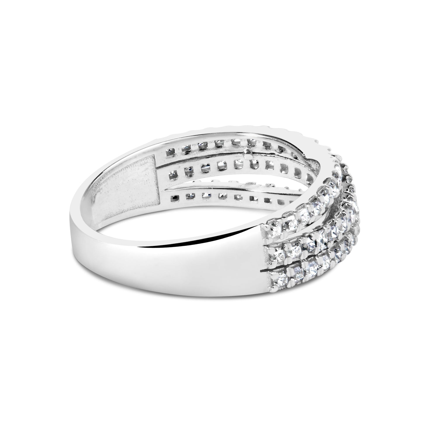 Anillo de oro blanco de 10K con diamante natural de 3/4 qt en talla princesa, montura de vástago dividido y banda entretejida (color H-I, claridad SI1-SI2) - Talla de anillo 7