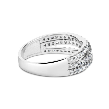 Anillo de oro blanco de 10K con diamante natural de 3/4 qt en talla princesa, montura de vástago dividido y banda entretejida (color H-I, claridad SI1-SI2) - Talla de anillo 7