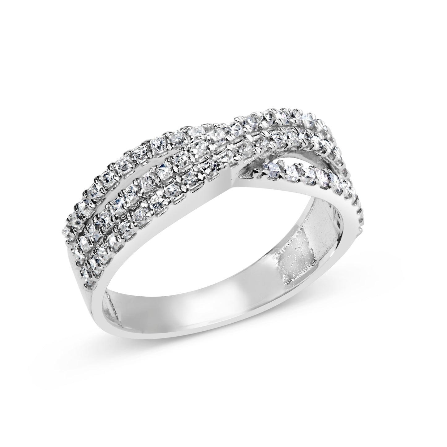 Anillo de oro blanco de 10K con diamante natural de 3/4 qt en talla princesa, montura de vástago dividido y banda entretejida (color H-I, claridad SI1-SI2) - Talla de anillo 7