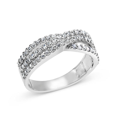 Anillo de oro blanco de 10K con diamante natural de 3/4 qt en talla princesa, montura de vástago dividido y banda entretejida (color H-I, claridad SI1-SI2) - Talla de anillo 7