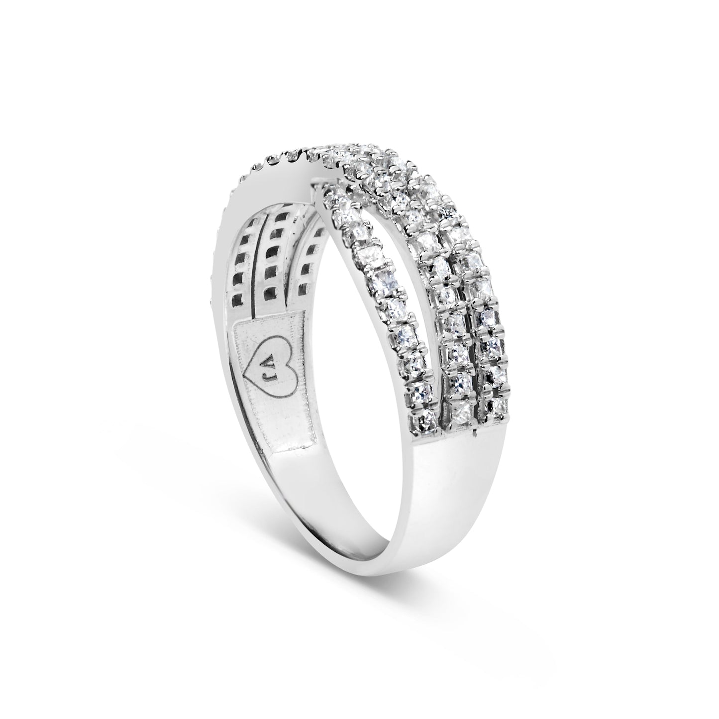 Anillo de oro blanco de 10K con diamante natural de 3/4 qt en talla princesa, montura de vástago dividido y banda entretejida (color H-I, claridad SI1-SI2) - Talla de anillo 7