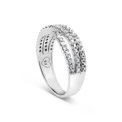 Anillo de oro blanco de 10K con diamante natural de 3/4 qt en talla princesa, montura de vástago dividido y banda entretejida (color H-I, claridad SI1-SI2) - Talla de anillo 7