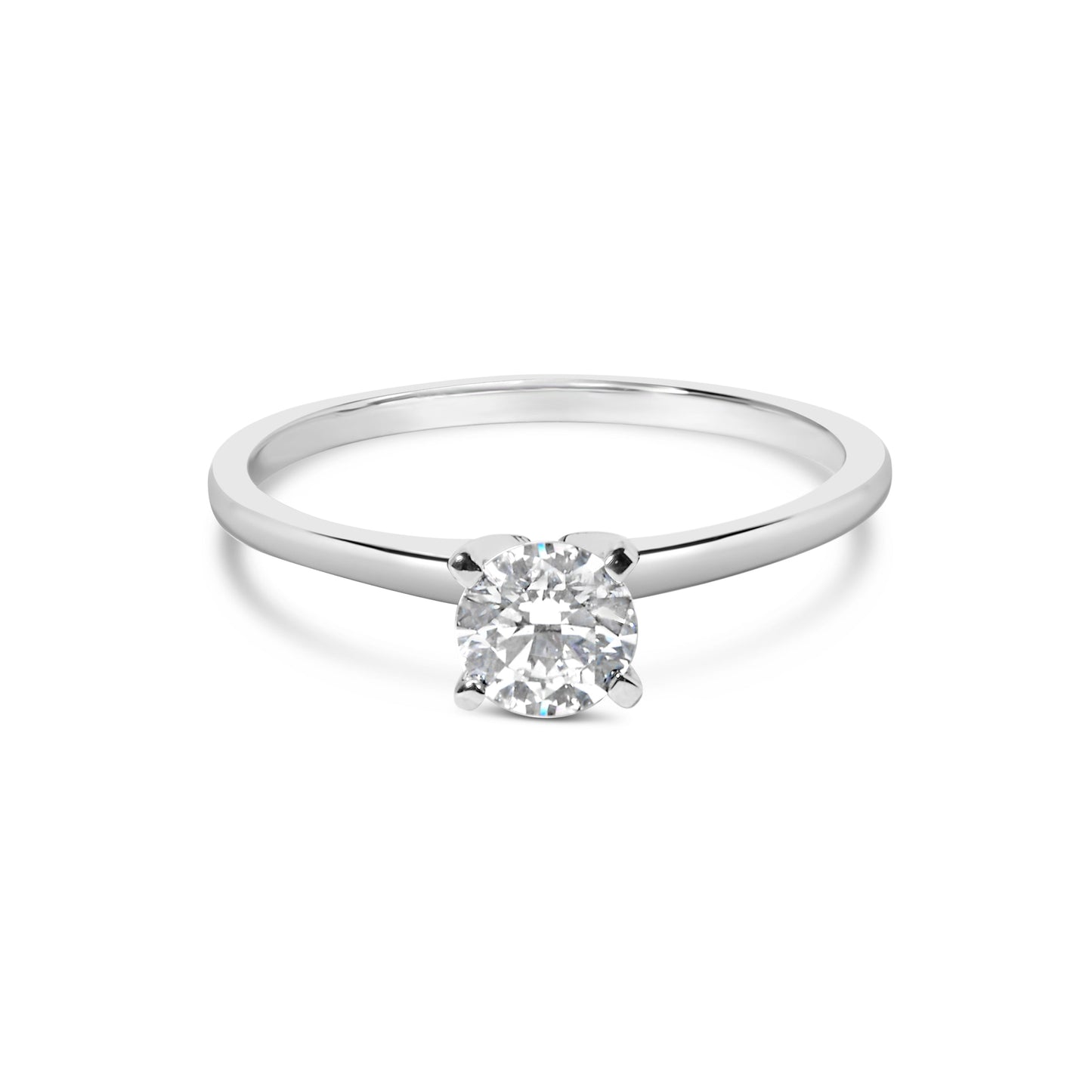 Anillo de compromiso solitario de 4 puntas de oro blanco de 14 quilates con diamante redondo cultivado en laboratorio de 1/2 quilate total (color F-G, claridad VS2-SI1) - Talla 7