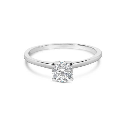 Anillo de compromiso solitario de 4 puntas de oro blanco de 14 quilates con diamante redondo cultivado en laboratorio de 1/2 quilate total (color F-G, claridad VS2-SI1) - Talla 7