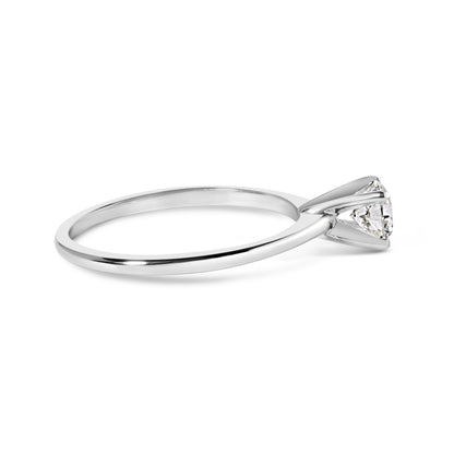 Anillo de compromiso solitario de 4 puntas de oro blanco de 14 quilates con diamante redondo cultivado en laboratorio de 1/2 quilate total (color F-G, claridad VS2-SI1) - Talla 7