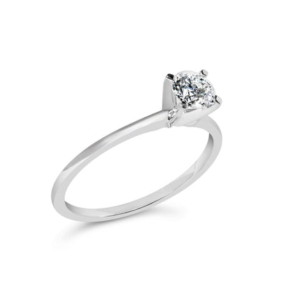 Anillo de compromiso solitario de 4 puntas de oro blanco de 14 quilates con diamante redondo cultivado en laboratorio de 1/2 quilate total (color F-G, claridad VS2-SI1) - Talla 7