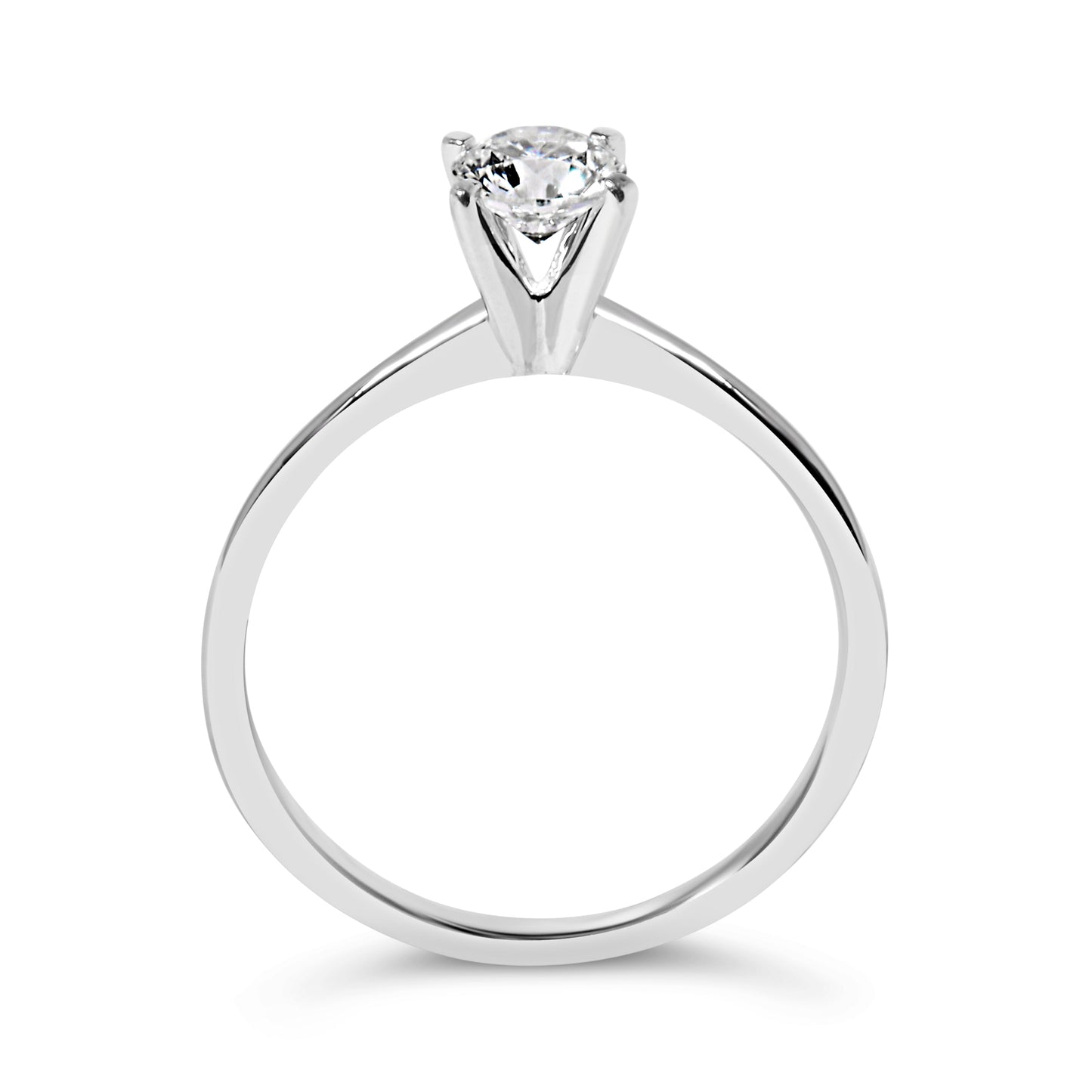 Anillo de compromiso solitario de 4 puntas de oro blanco de 14 quilates con diamante redondo cultivado en laboratorio de 1/2 quilate total (color F-G, claridad VS2-SI1) - Talla 7