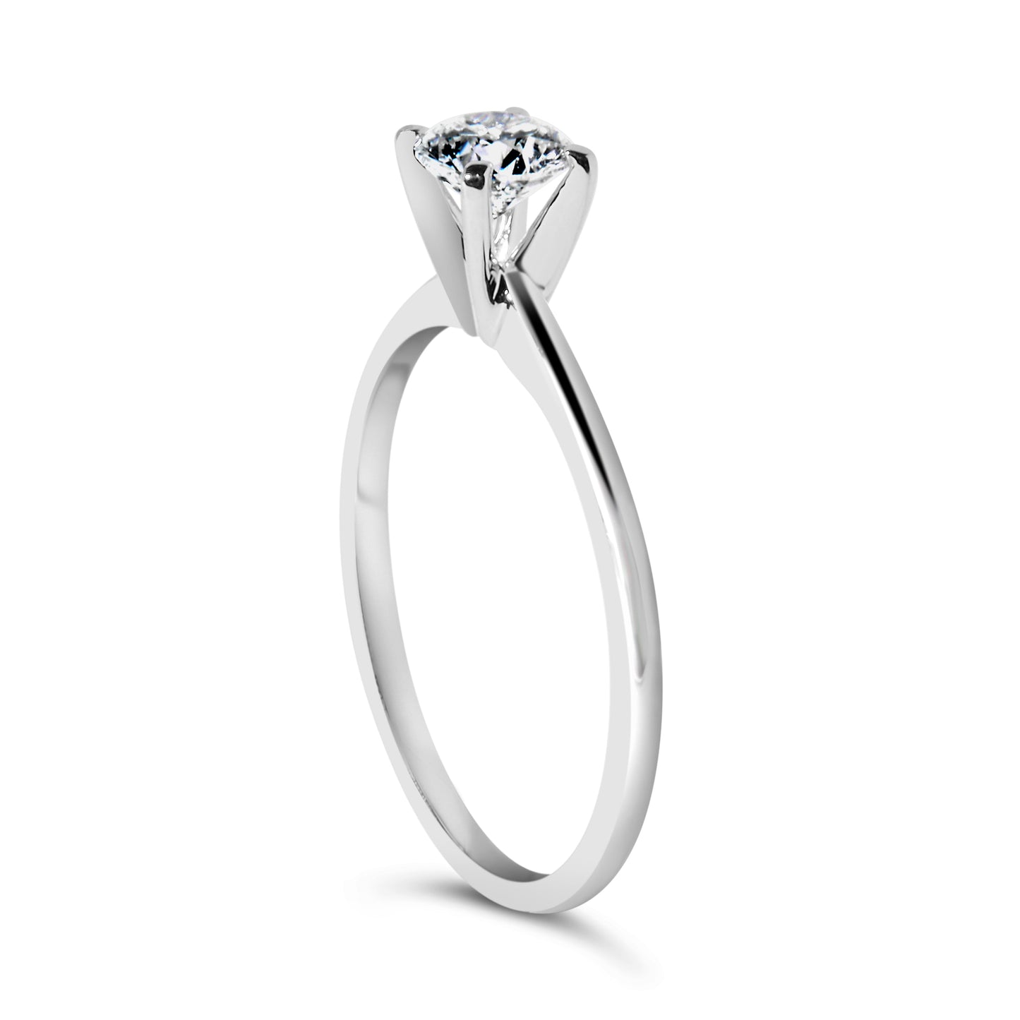 Anillo de compromiso solitario de 4 puntas de oro blanco de 14 quilates con diamante redondo cultivado en laboratorio de 1/2 quilate total (color F-G, claridad VS2-SI1) - Talla 7