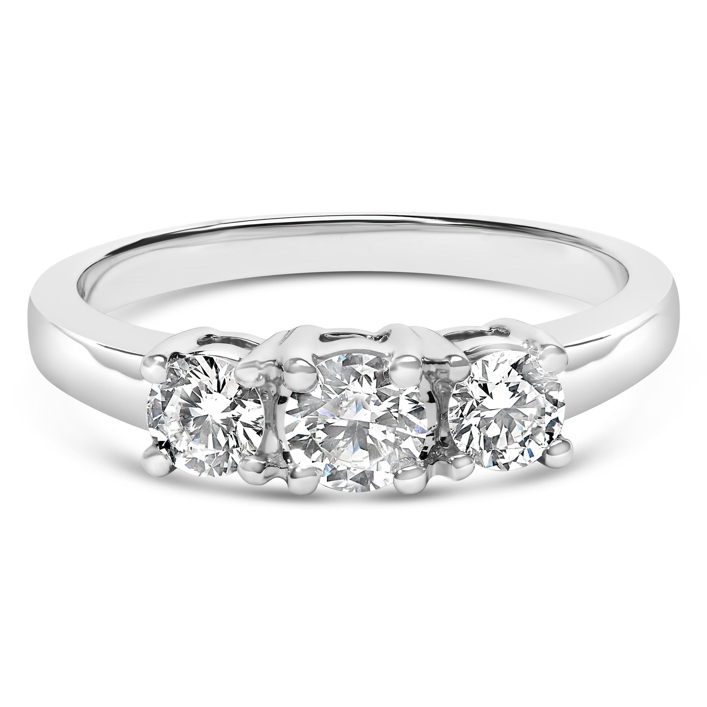 Anillo de oro blanco de 14K con 3 diamantes creados en laboratorio de 3/4 Cttw (color F-G, claridad VS2-SI1) - Talla 7