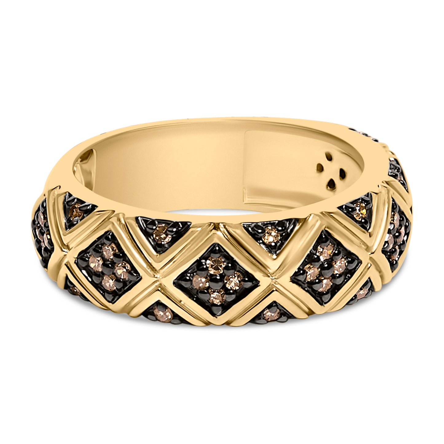 Anillo de banda de estilo geométrico con diamante champán de 3/8 Cttw en plata de ley .925 chapada en oro amarillo de 10K - Talla 7