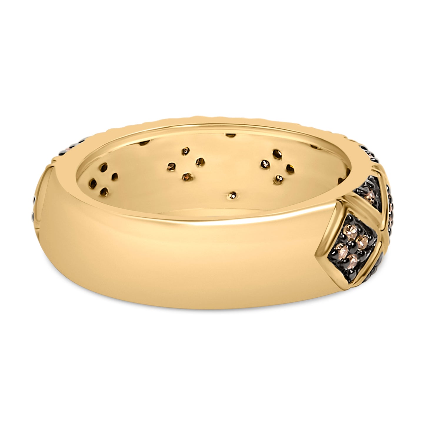 Anillo de banda de estilo geométrico con diamante champán de 3/8 Cttw en plata de ley .925 chapada en oro amarillo de 10K - Talla 7