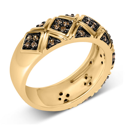 Anillo de banda de estilo geométrico con diamante champán de 3/8 Cttw en plata de ley .925 chapada en oro amarillo de 10K - Talla 7