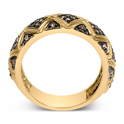 Anillo de banda de estilo geométrico con diamante champán de 3/8 Cttw en plata de ley .925 chapada en oro amarillo de 10K - Talla 7