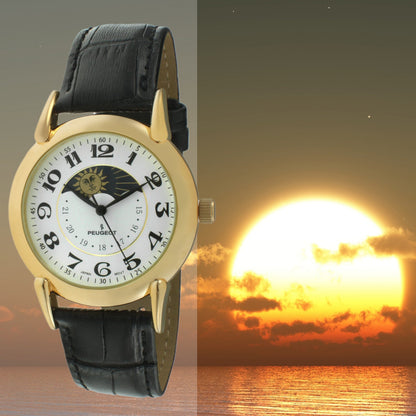Men's 40mm Vintage White Dial Sun Moon Black Leather Strap Watch