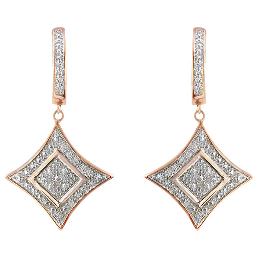 Aretes colgantes tipo cojín redondos de plata de ley chapados en oro rosa de 10K con diamante (0.04 quilates en total, color H-I, claridad I2-I3)