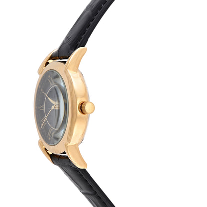 Men's 40mm Vintage Black Dial Sun Moon Black Leather Strap Watch