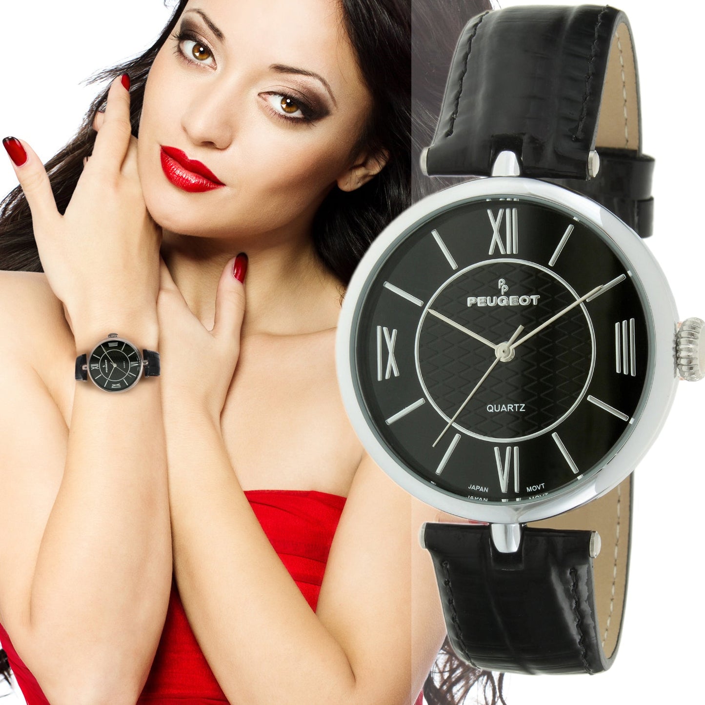 Women's 38mm Watch T-Bar Dress Black Leather Strap
