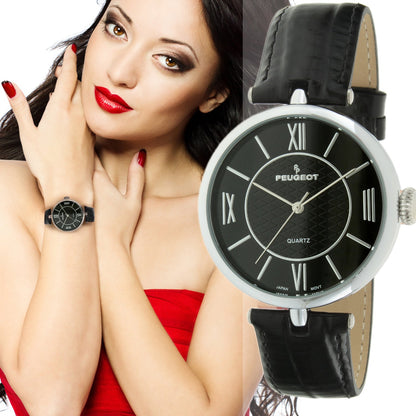 Women's 38mm Watch T-Bar Dress Black Leather Strap
