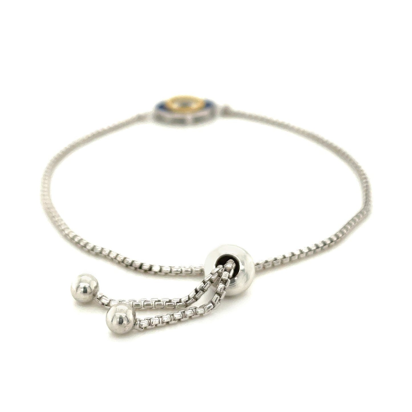 Pulsera ajustable de la amistad de plata esterlina con esmalte de ojo turco de dos tonos