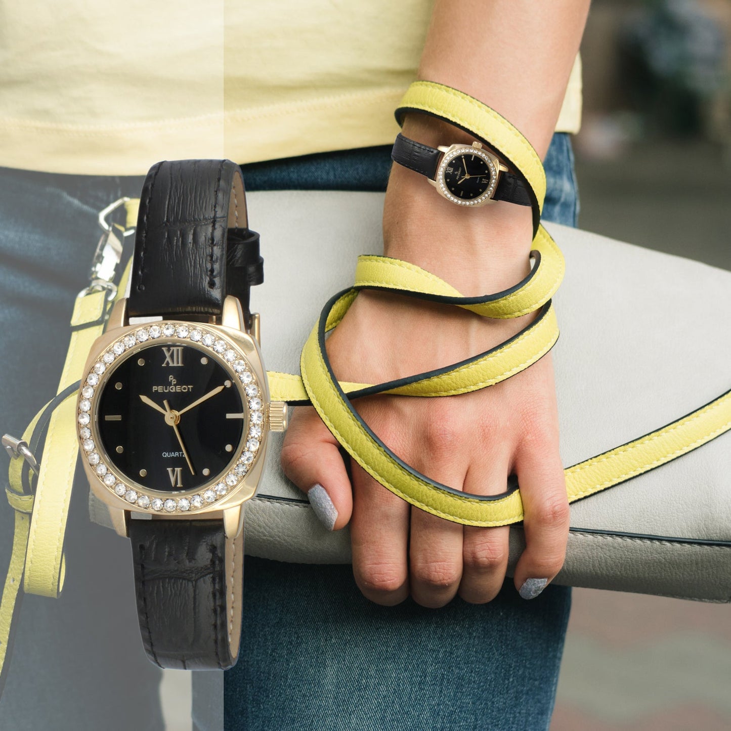 Women 28mm Gold Watch with Crystal Bezel Leather Strap