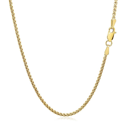 Cadena Box Redonda Sólida de Oro Amarillo de 14k y 1.6 mm