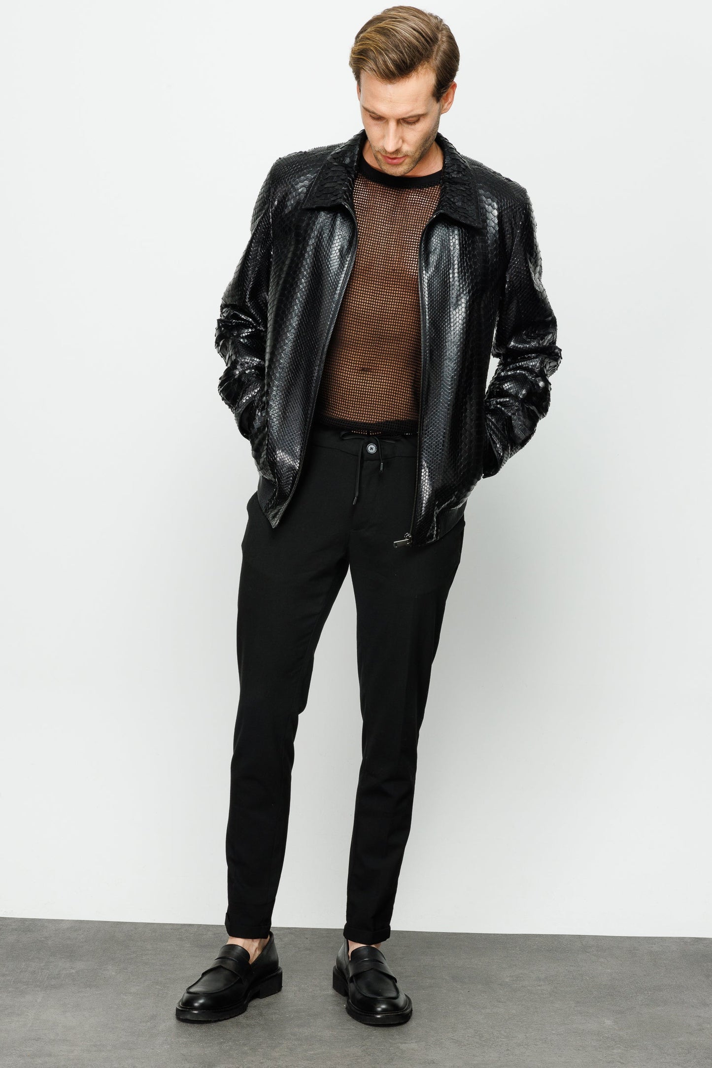 The Claribel Pythn Black Skin Leather Men Jacket