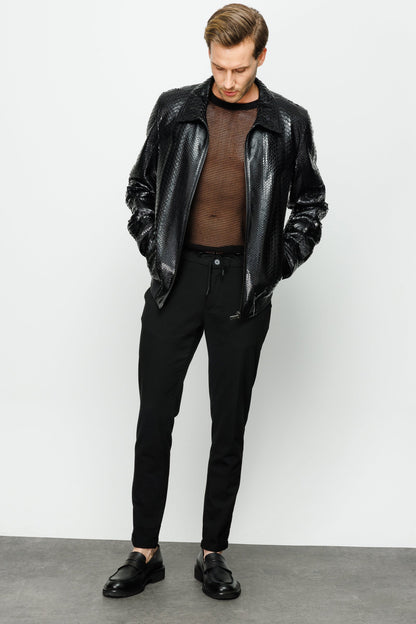 The Claribel Pythn Black Skin Leather Men Jacket