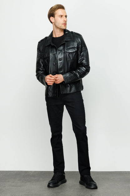 The Manteca Pythn Skin Leather Black Men Jacket