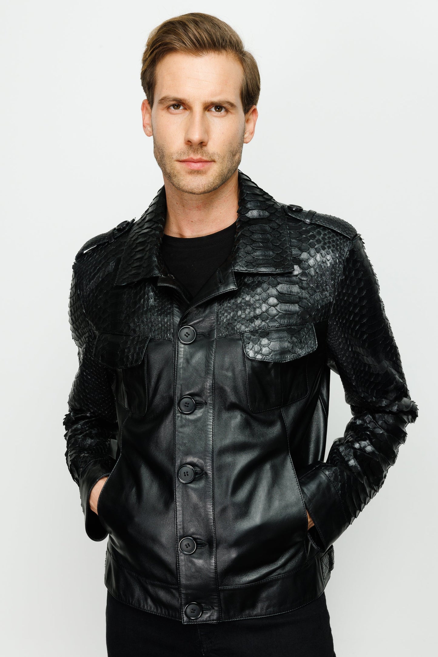 The Manteca Pythn Skin Leather Black Men Jacket