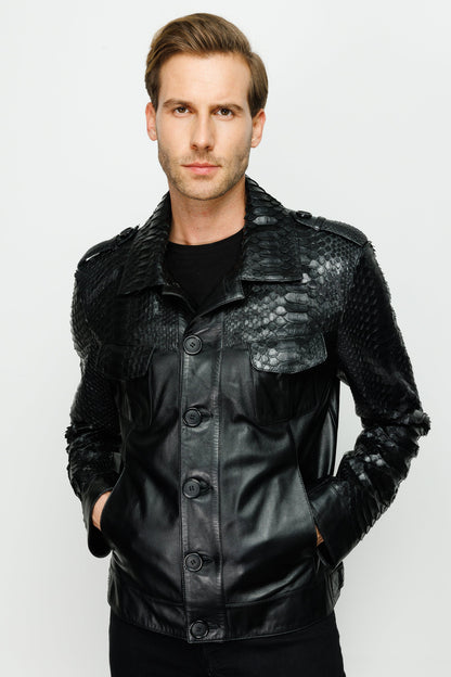 The Manteca Pythn Skin Leather Black Men Jacket