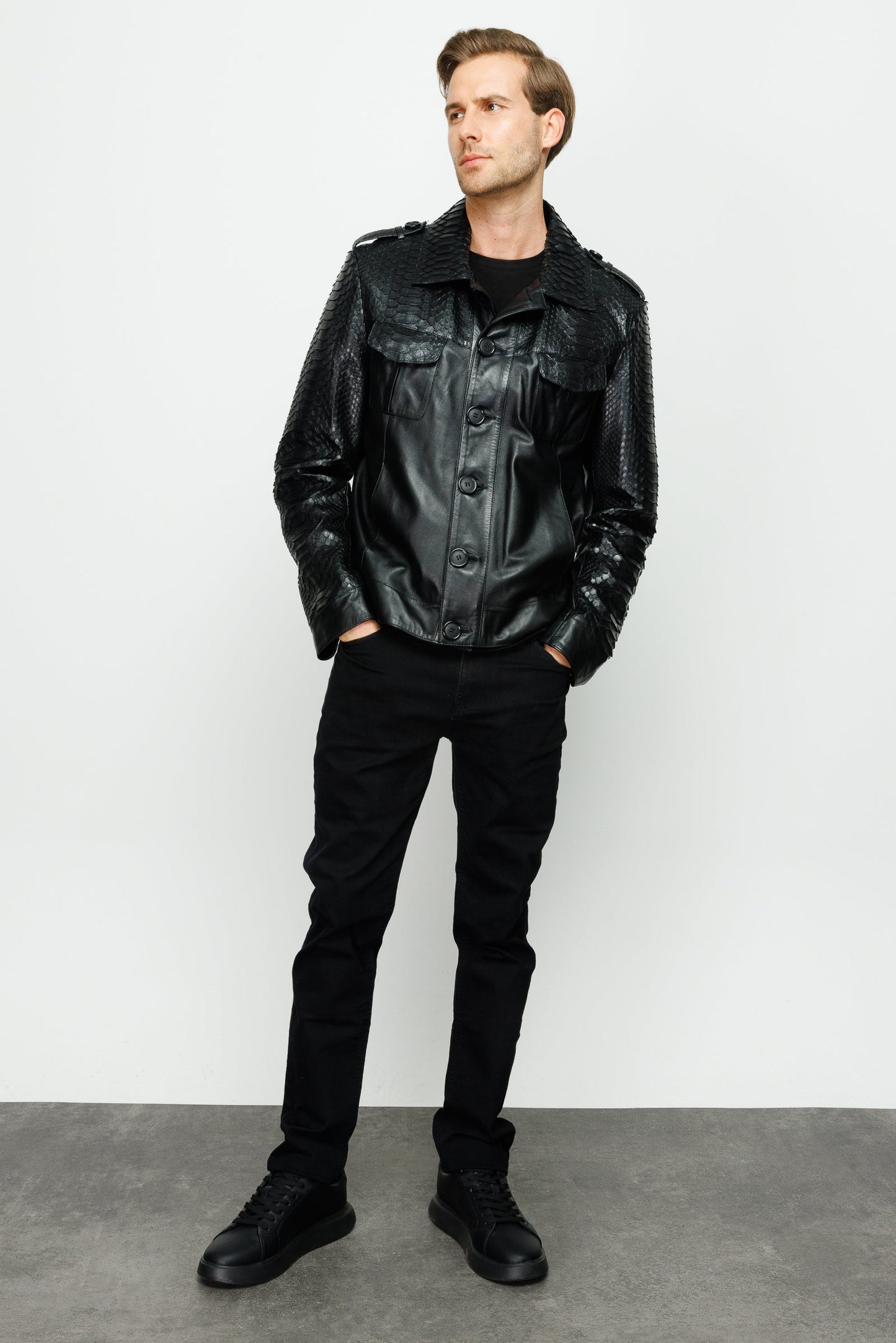 The Manteca Pythn Skin Leather Black Men Jacket