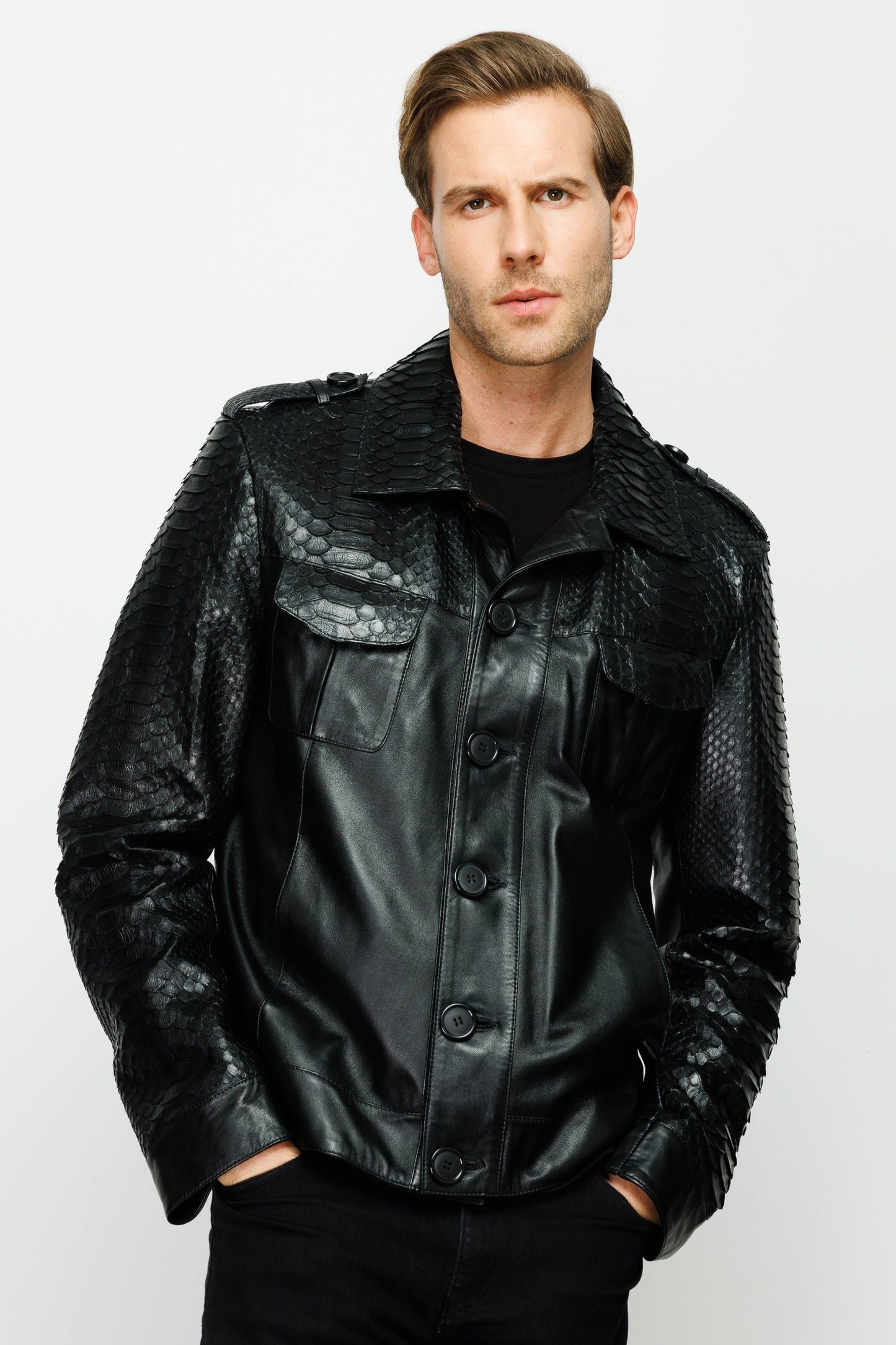 The Manteca Pythn Skin Leather Black Men Jacket