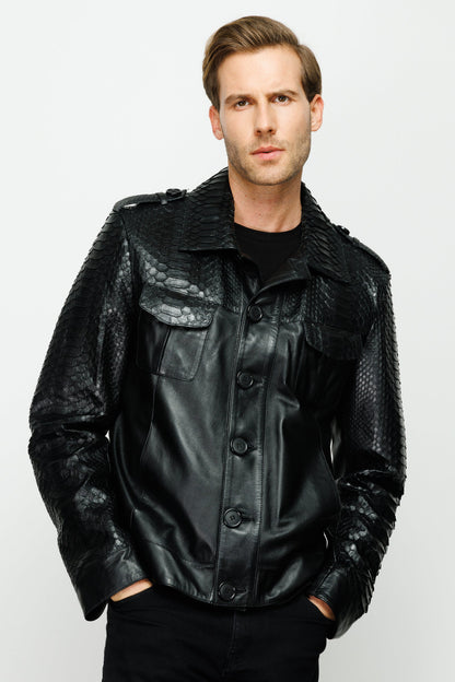 The Manteca Pythn Skin Leather Black Men Jacket
