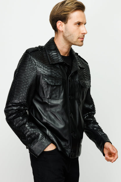 The Manteca Pythn Skin Leather Black Men Jacket