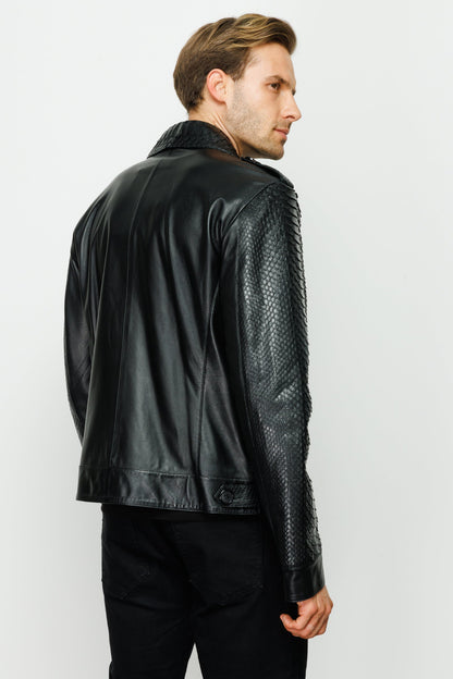 The Manteca Pythn Skin Leather Black Men Jacket