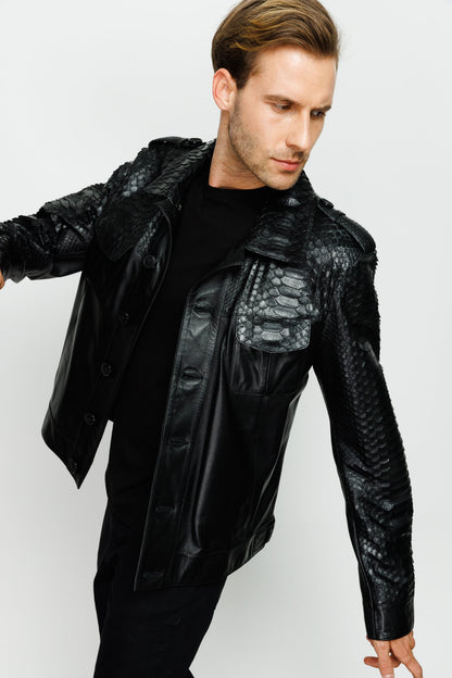 The Manteca Pythn Skin Leather Black Men Jacket