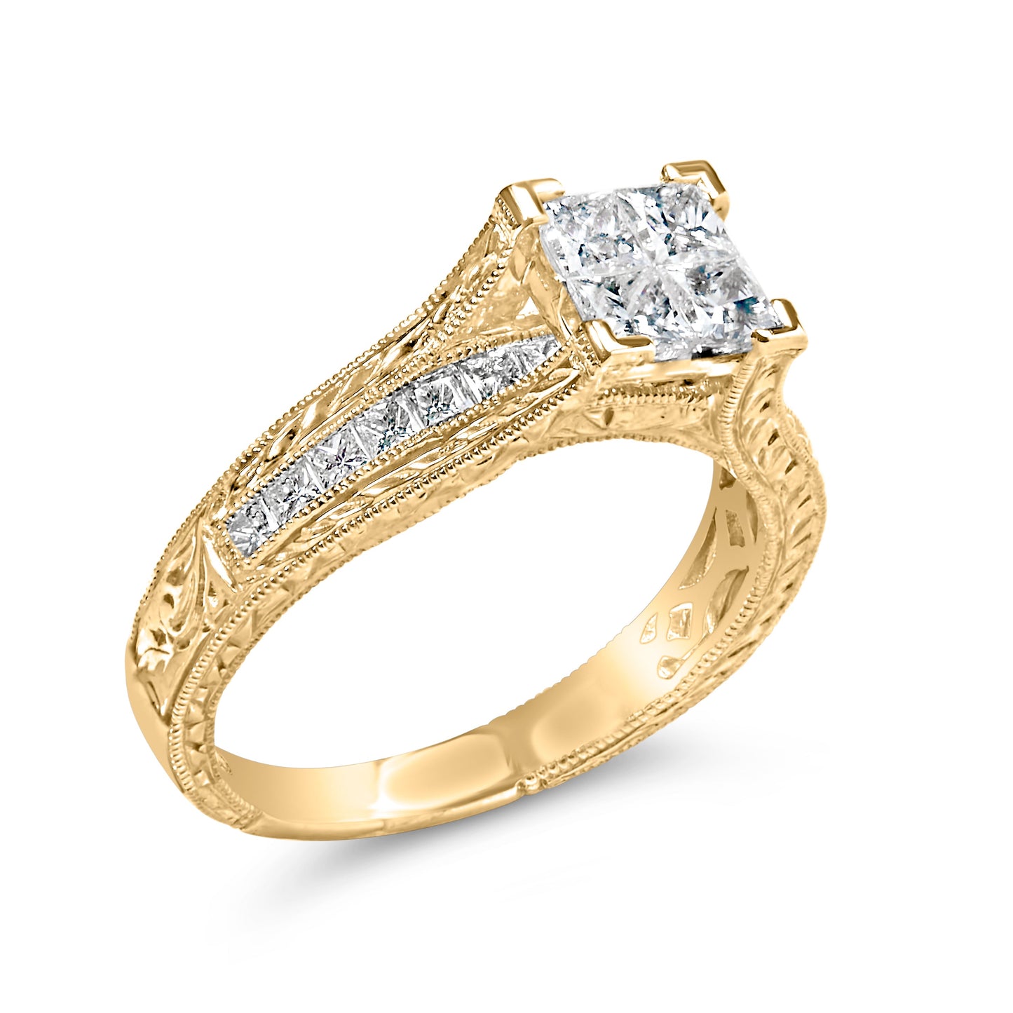 Anillo de compromiso de oro amarillo de 14 K con diamantes de princesa de 1,0 quilates (color G-H, claridad VS1-VS2) - Talla 7