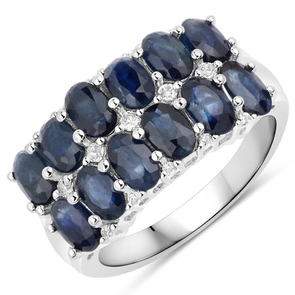 Anillo de plata de ley .925 con zafiro azul genuino y topacio blanco de 2,80 quilates