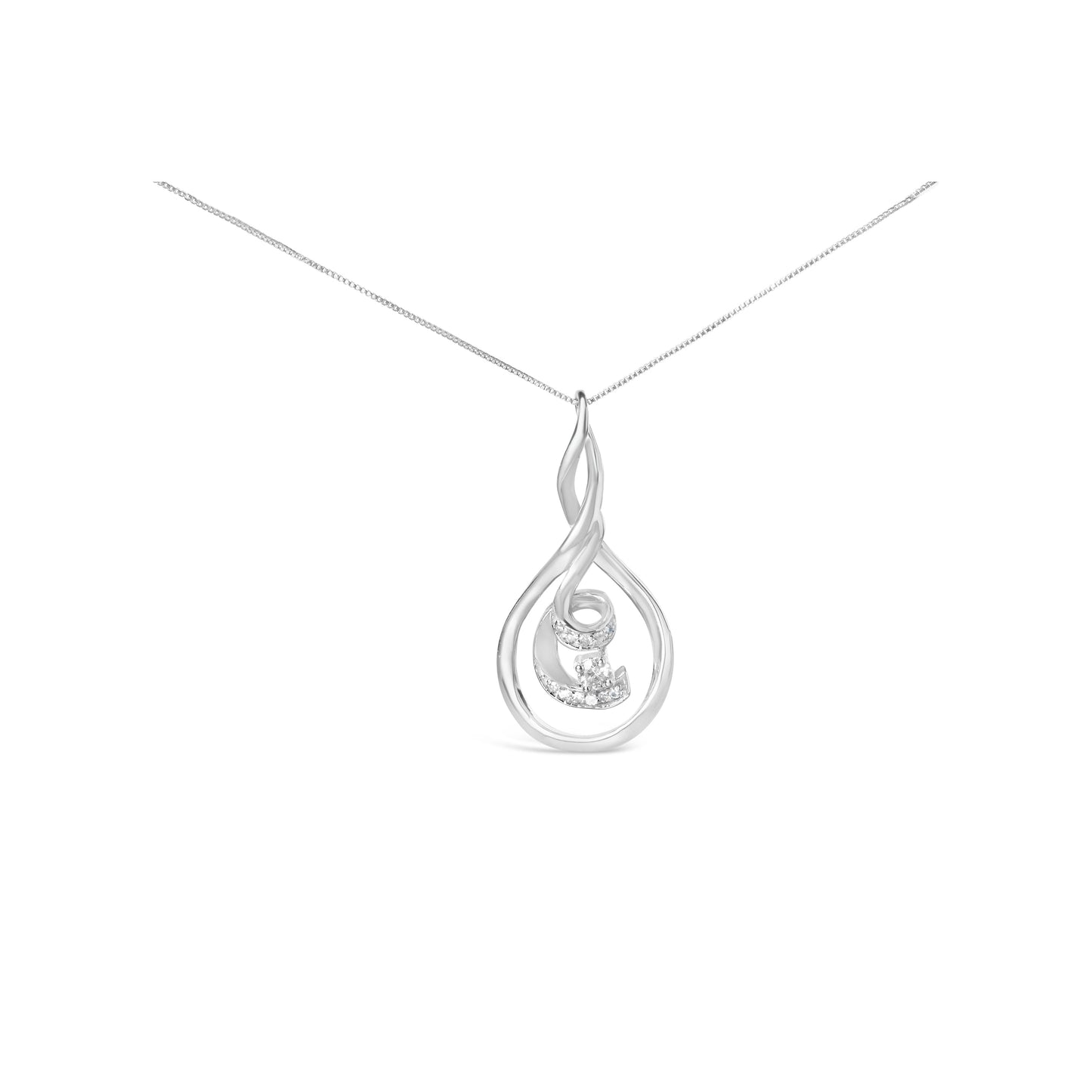 Espira 10K Oro Blanco 1/8 cttw Collar Colgante Espiral en Capas de Diamante de Talla Redonda (I-J, I1-I2)
