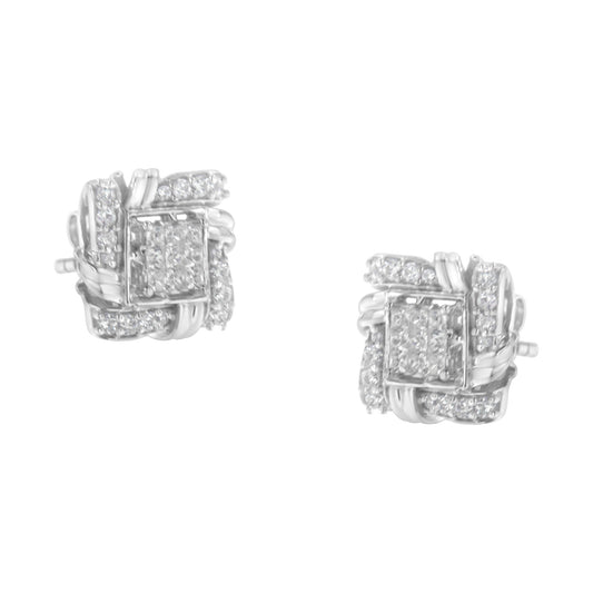 Aretes de diamante de talla redonda de 1/2 quilate en plata esterlina .925 (color I-J, claridad I1-I2)
