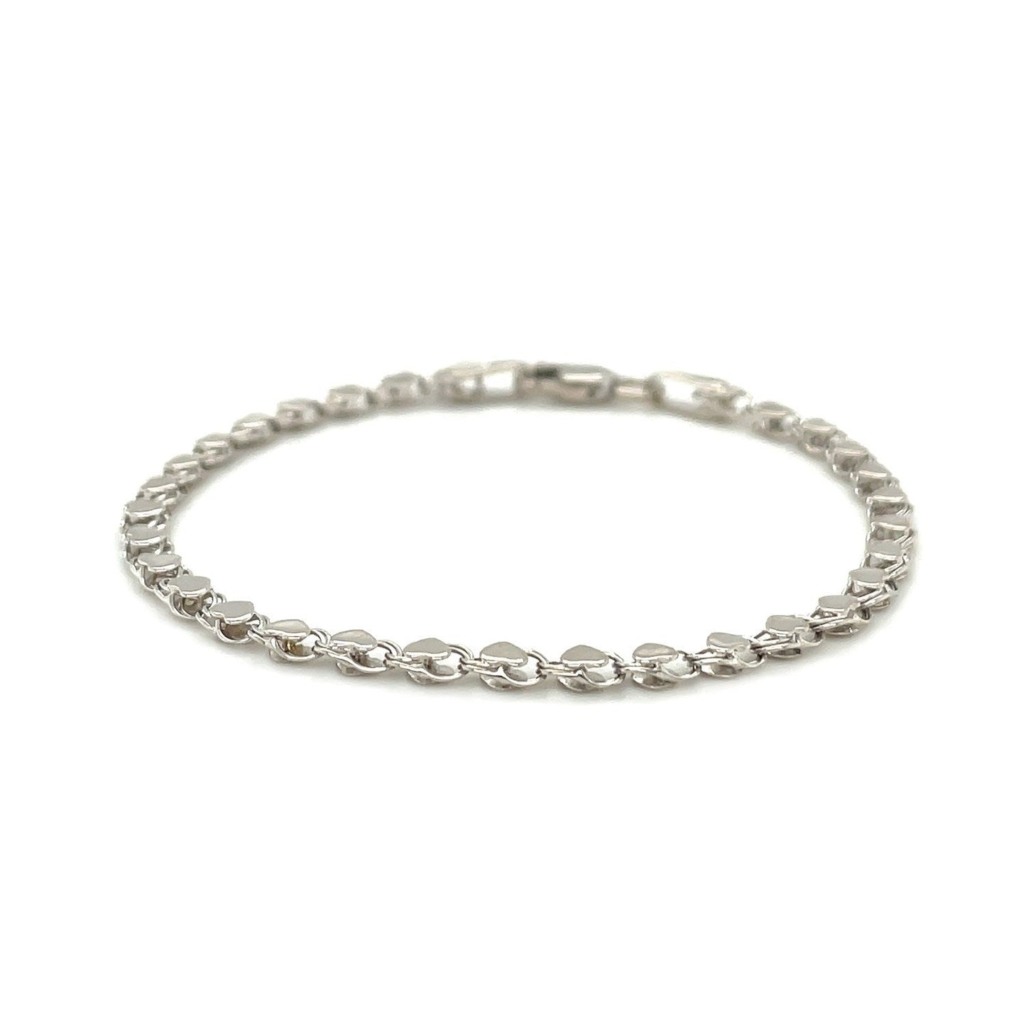 Pulsera de corazón de oro blanco de 14k de 2.9mm