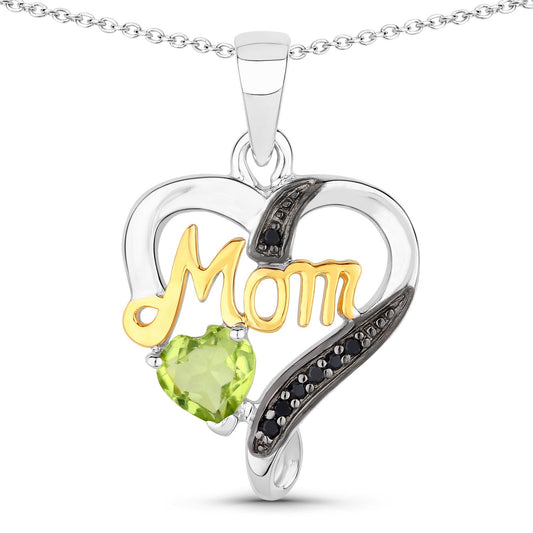 Colgante de plata de ley .925 con peridoto genuino de 0.49 quilates y espinela negra