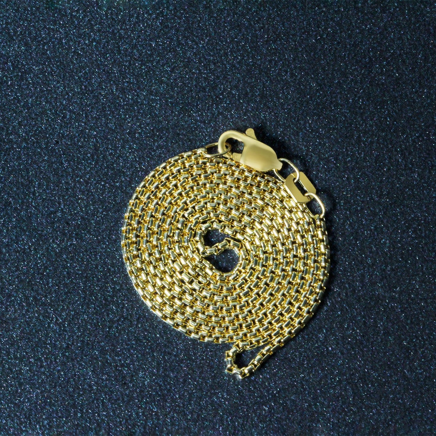 Cadena de oro amarillo de 14k tipo caja redonda de 1,35 mm