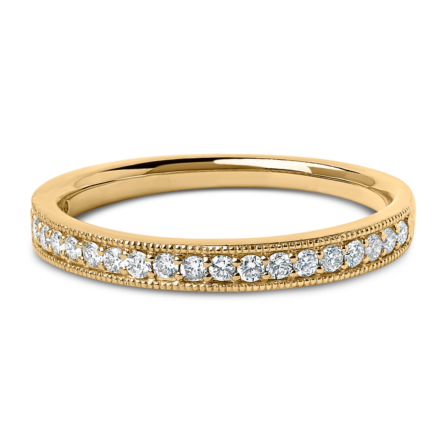 Anillo de boda milgrain de oro amarillo de 14K con diamante redondo de 1/4 Cttw (color I-J, claridad SI2-I1) - Talla 6.5