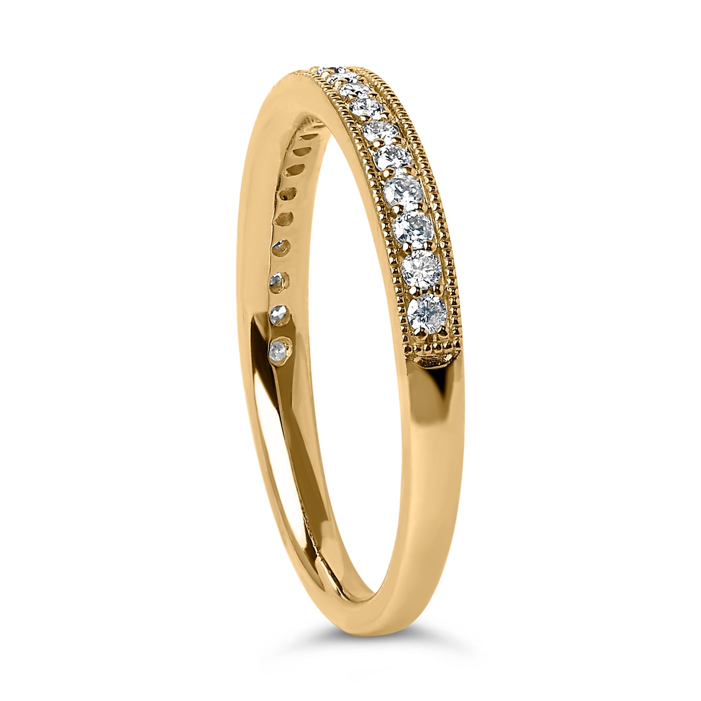 Anillo de boda milgrain de oro amarillo de 14K con diamante redondo de 1/4 Cttw (color I-J, claridad SI2-I1) - Talla 6.5