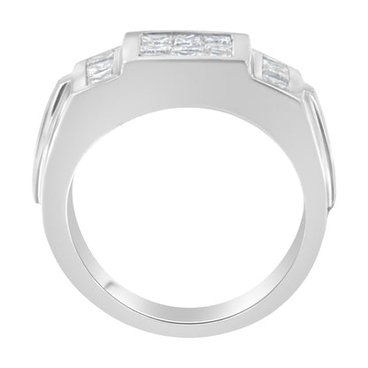 Anillo para hombre de oro blanco de 14 quilates con grupo de diamantes (2 quilates de peso total, color G-H, claridad SI1-SI2)