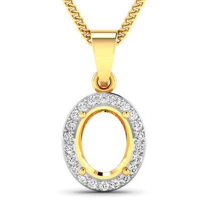 Colgante semiengastado de oro amarillo de 14 quilates con diamante blanco genuino de 0,22 quilates - tiene capacidad para gema ovalada de 9x7mm